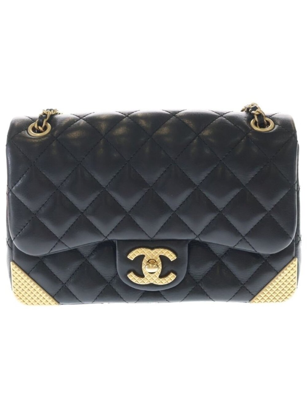 Chanel Quilted 25 Metal S Flap Chain Shoulder Back Mini Bag Black Lambskin Gold